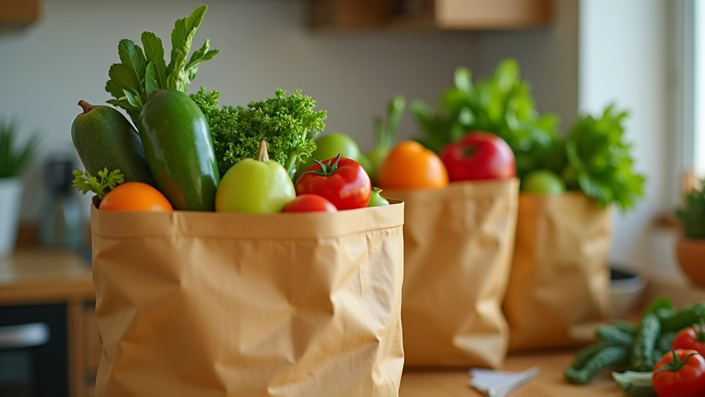 Nákupní tašky s potravinami a účtenka, příklad variabilních nákladů