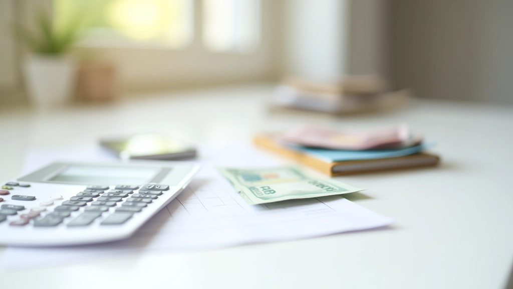 Peníze, kalkulačka a poznámky o rozpočtu na stole
